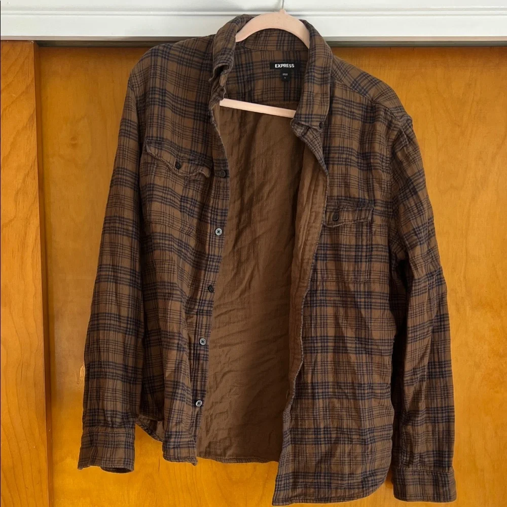 Express Men's Brown and Blue Flannel